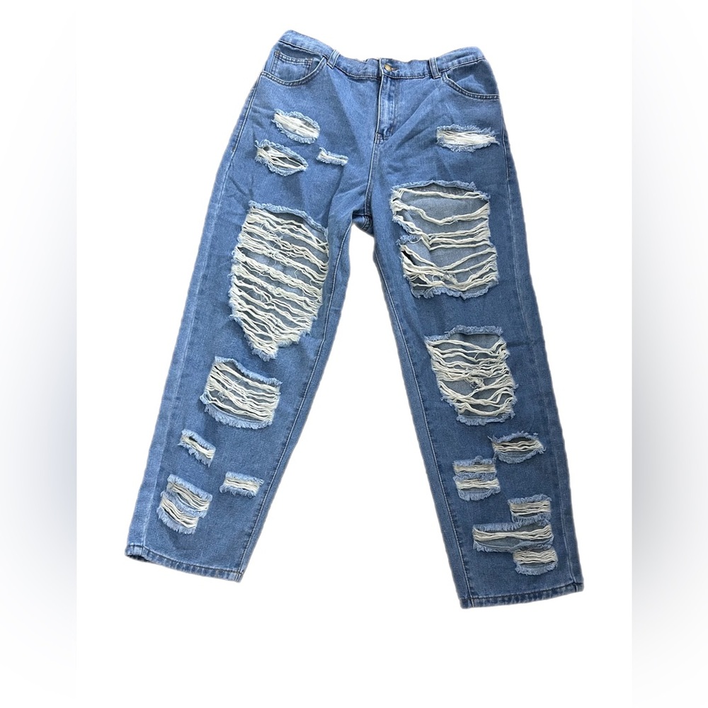 Plus High Waist Ripped Cut Out